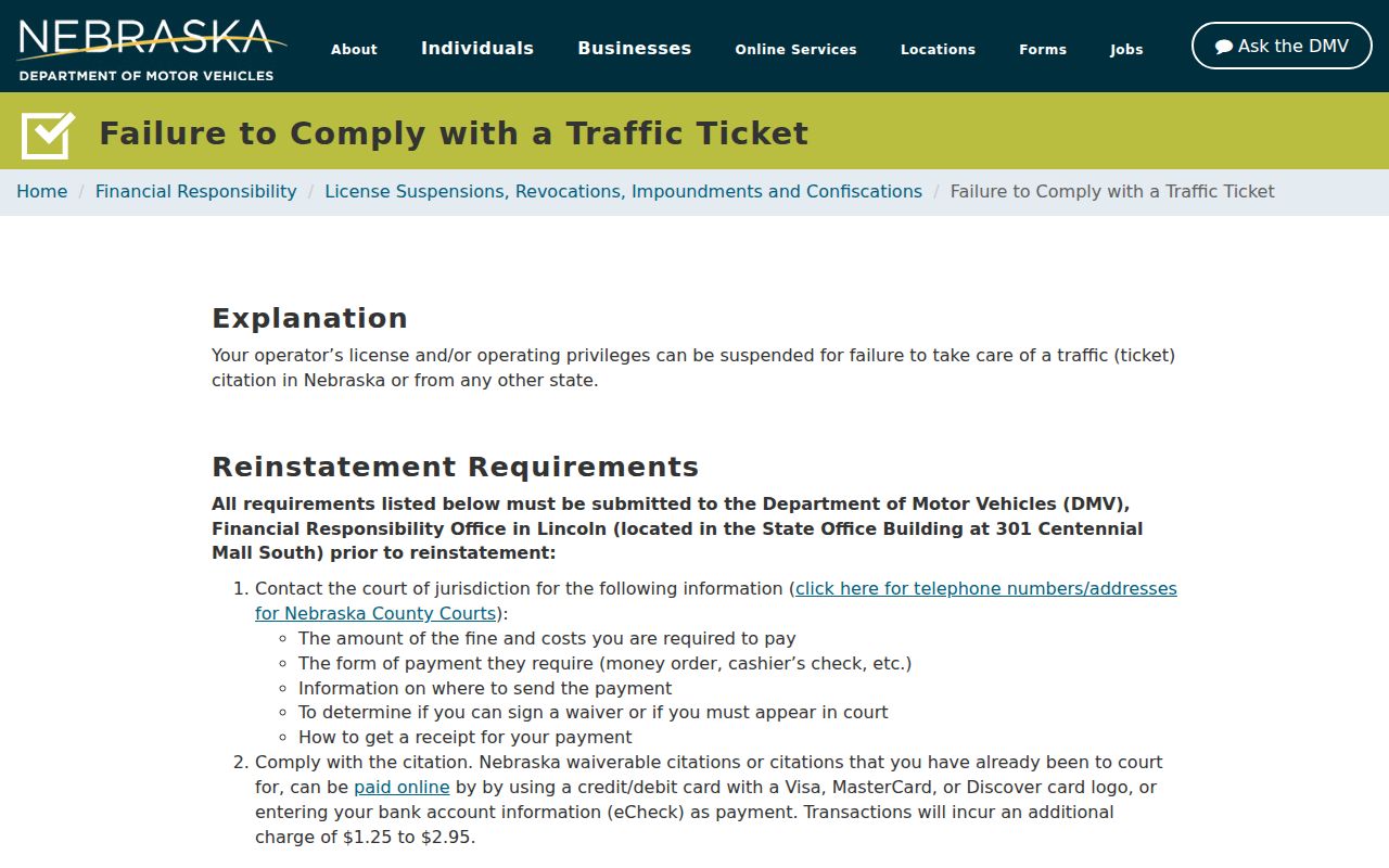 Foster court docket reference from Nebraska court compliance information