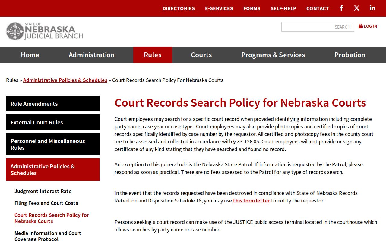 Pierce County case search Nebraska court records search policy