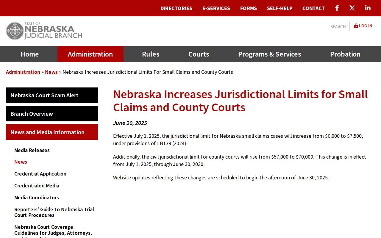 Pierce County civil dockets Nebraska jurisdiction increase announcement