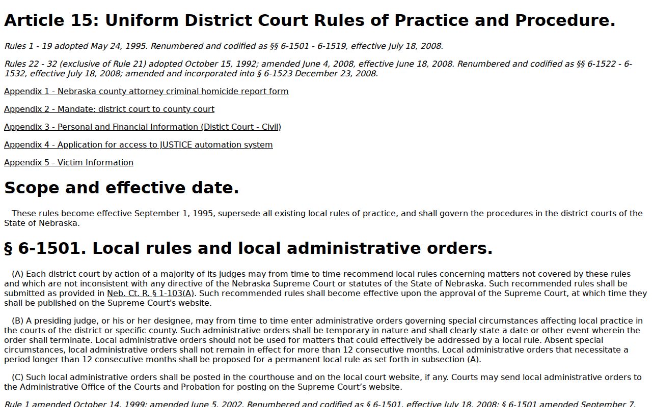 Pierce County criminal dockets Nebraska Article 15 redaction rule