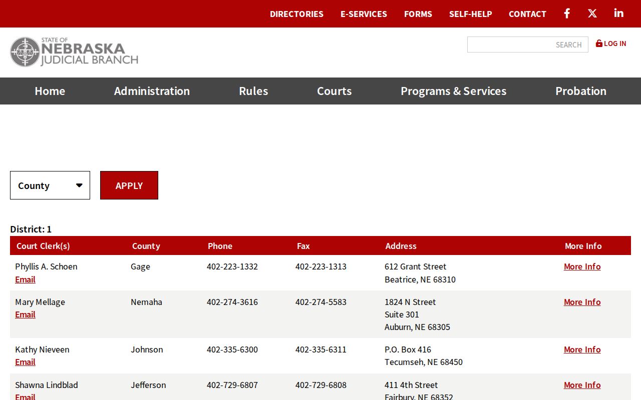 Pierce County court docket clerk contact for district court records