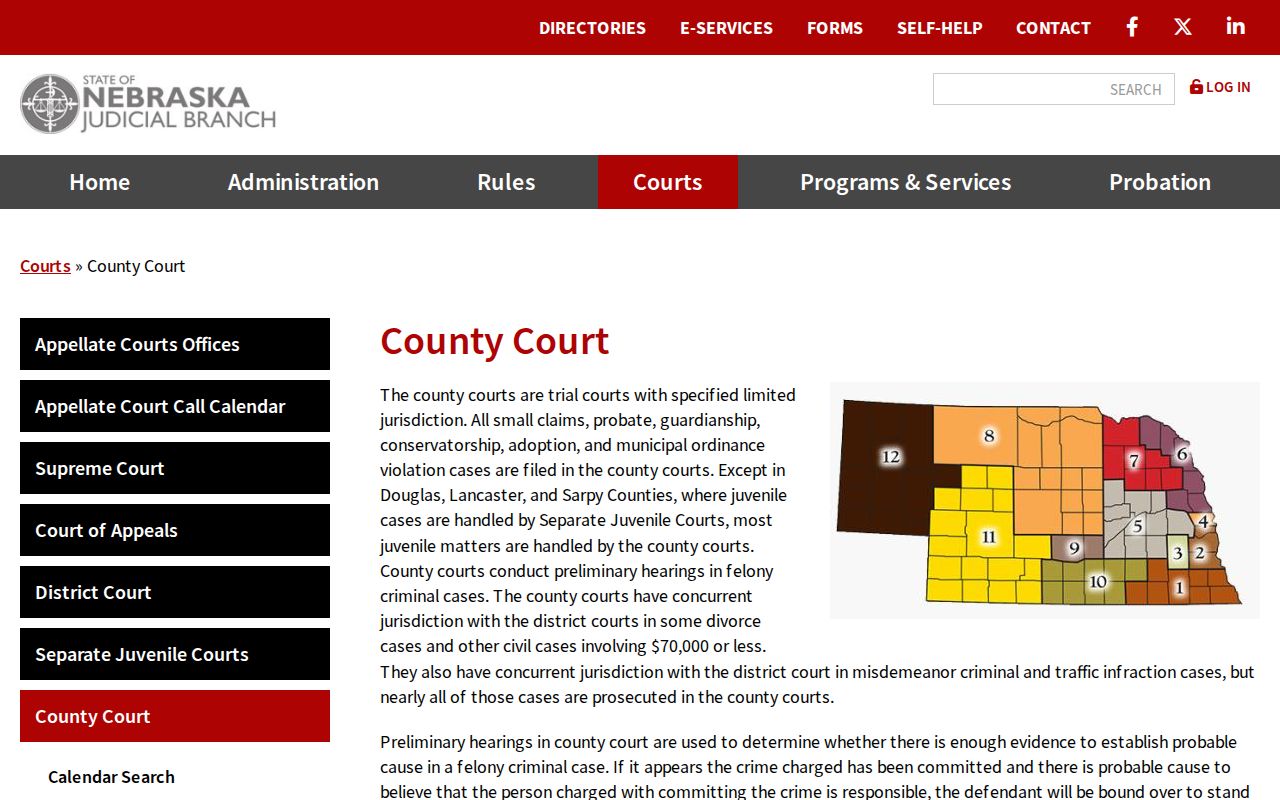 Pierce County court docket jurisdiction information for County Court cases