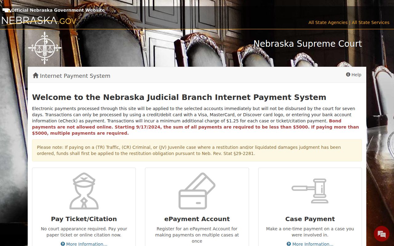 Pierce County traffic court records Nebraska ePayments portal